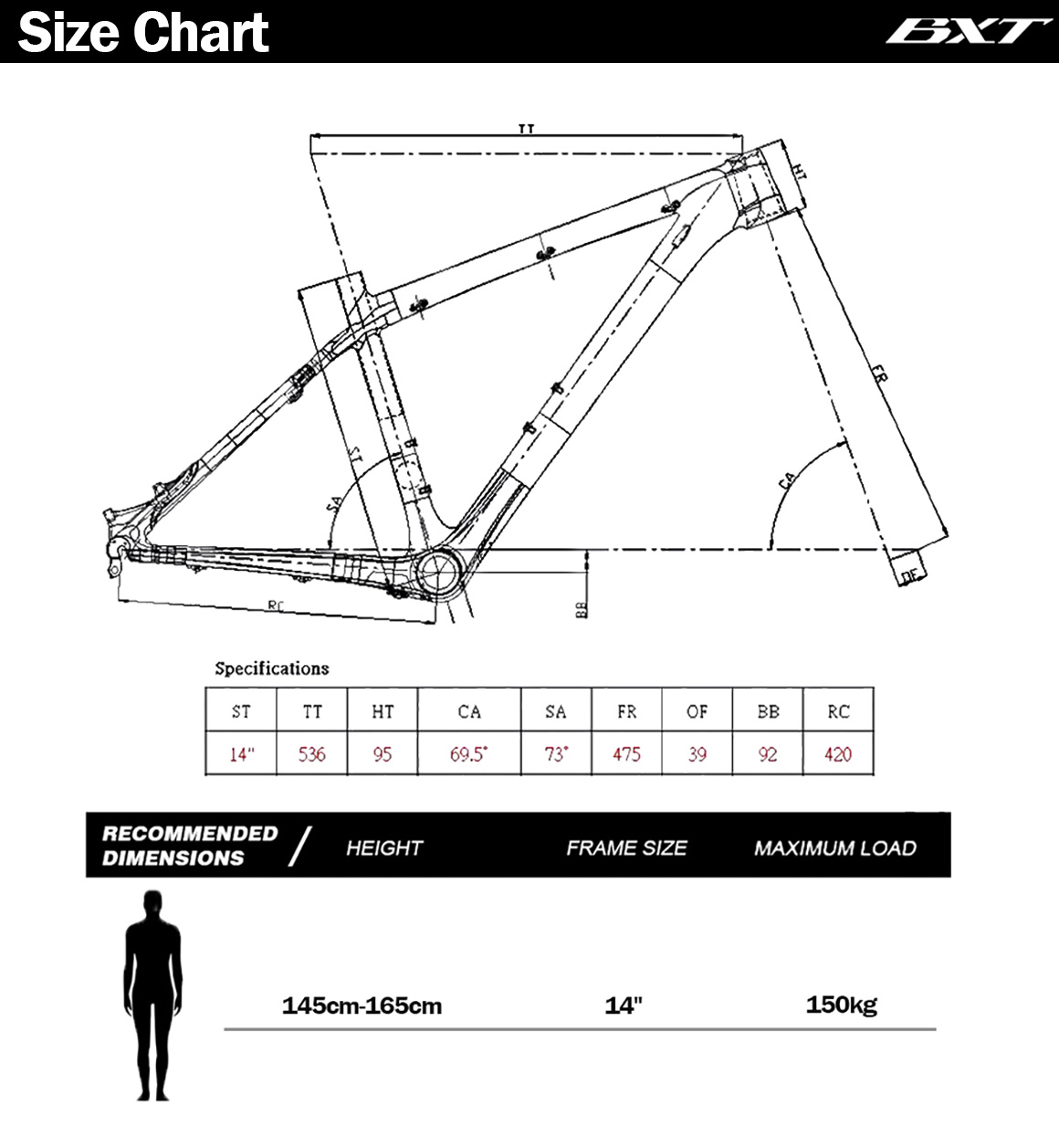 hard tail xc carbon mtb frame size chart