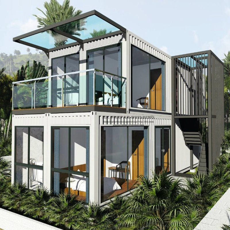 Быстровозводимая 20-футовая двухэтажная двухэтажная вилла современного дизайна, стандартная вилла с плоской упаковкой, транспортировочный контейнерный дом