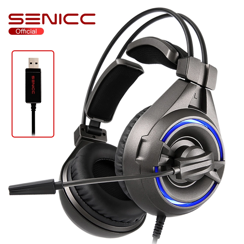 Игровая USB-гарнитура SENICC A6 Virtual 7.1 со светодиодным микрофоном