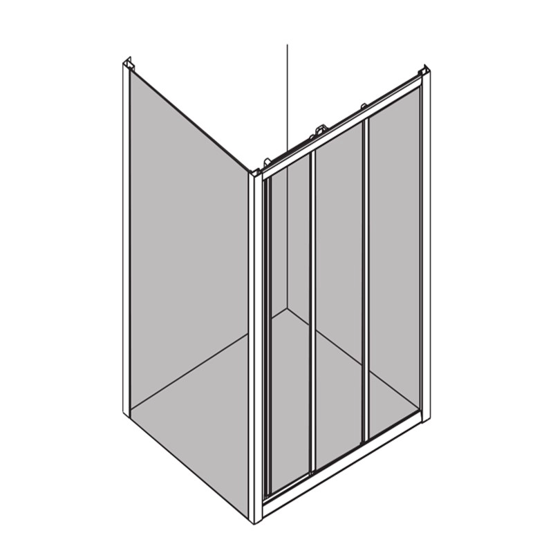 Трехраздвижная душевая дверь 4 мм с фиксированной панелью 6 мм