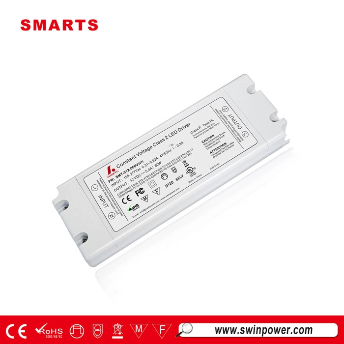 Блок питания для светодиодов мощностью 60 Вт, вход переменного тока 100–277 В, указанный UL для светодиодных лент