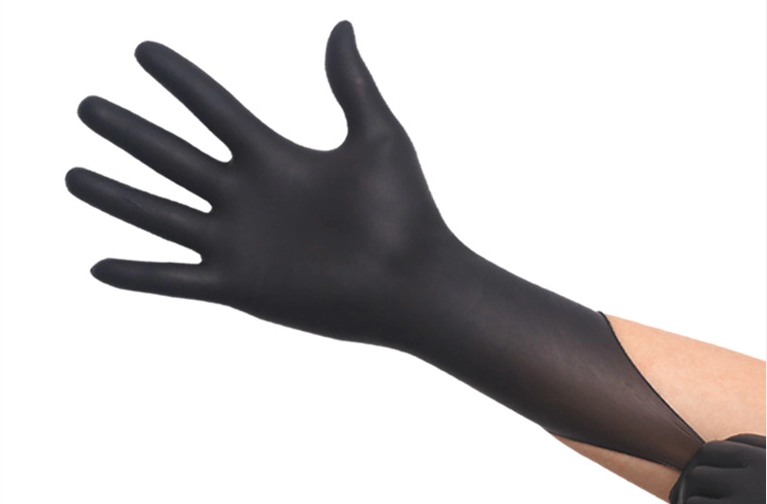 Черные одноразовые нитриловые медицинские перчатки