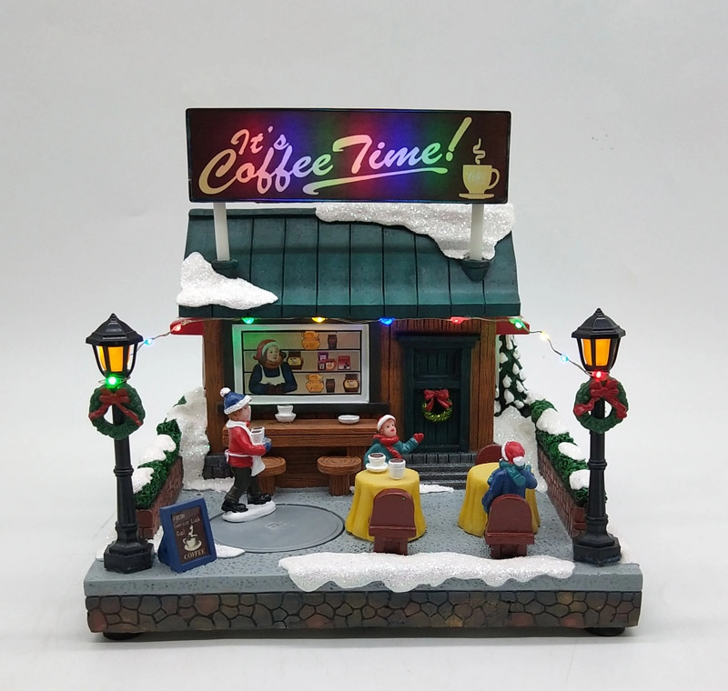 Осветите анимированную рождественскую открытую счастливую кофейню