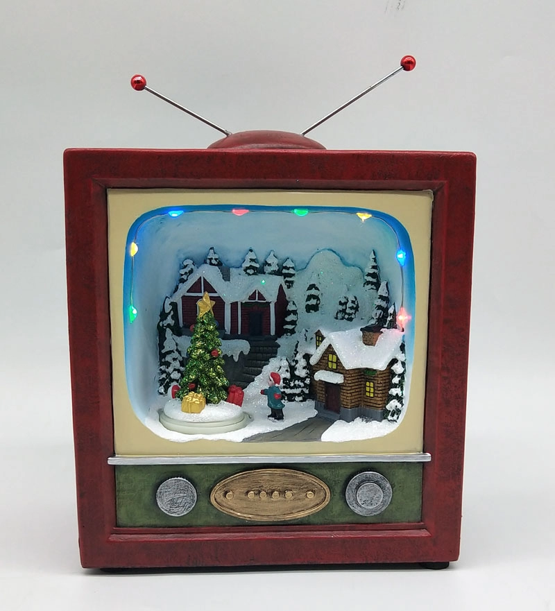 LED Xmas Village с движущейся рождественской елкой внутри телевизора