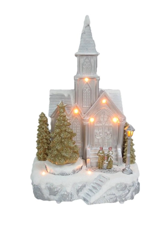 Светодиодная рождественская церковь с движущейся елкой