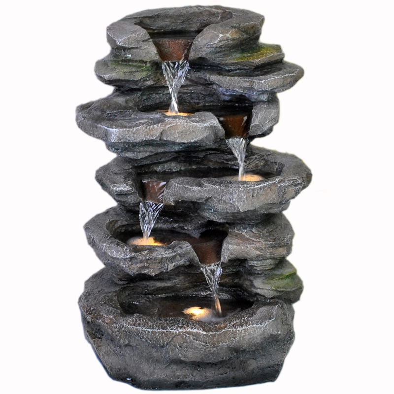 Сад Скала Водопад Пейзаж Фонтан со светодиодной подсветкой Камень
