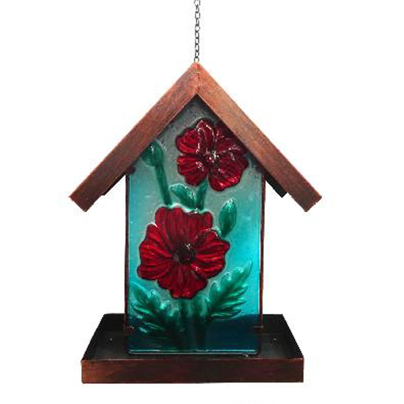 Цветочная стеклянная декоративная и металлическая подвесная солнечная кормушка для птиц / дом