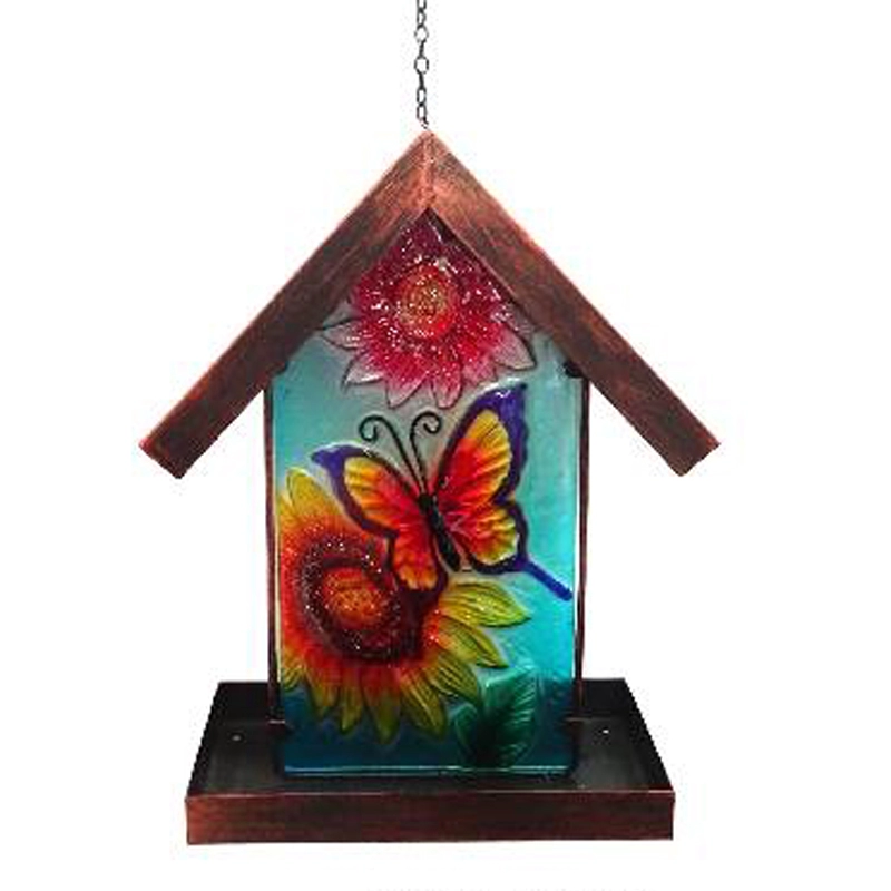 Стеклянная кормушка для бабочек - наружное подвесное солнечное украшение для лужайки, дворовое искусство