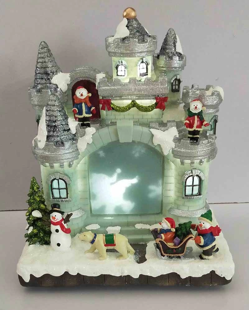 Светодиодный рождественский замок снеговика со снеговиком, бегущим по замку