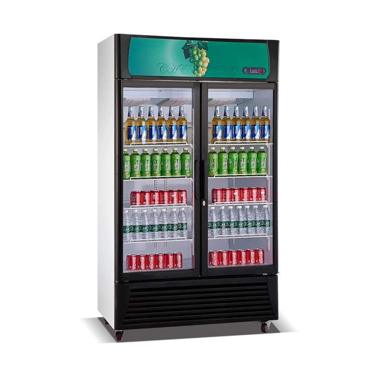 Коммерческий вертикальный холодильник для напитков с двойной стеклянной дверью для напитков