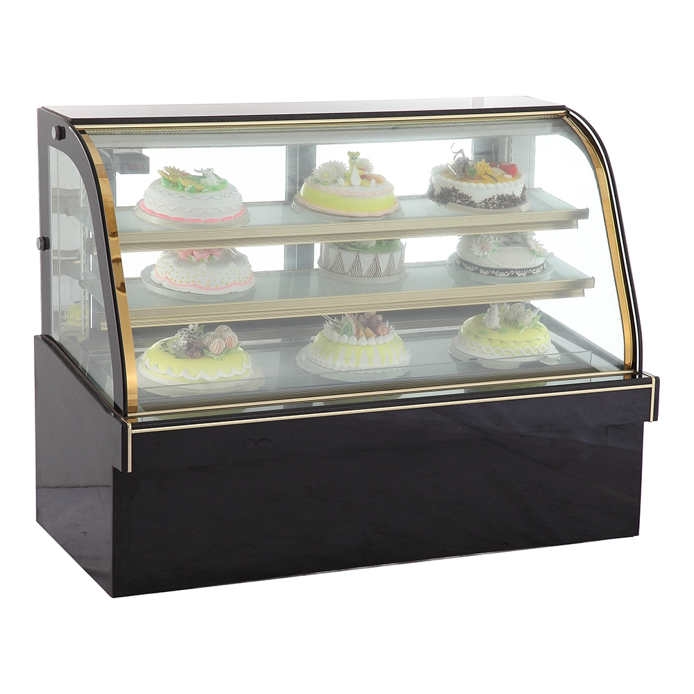 Горизонтальной изогнутой безопасностью холодильник витрины дисплея торта воздушного охлаждения коммерчески стеклянный