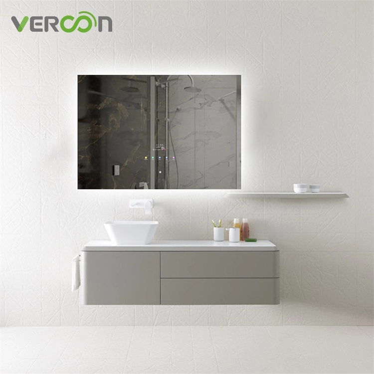 Прямоугольное зеркало с дисплеем времени, индивидуальное умное зеркало со светодиодной подсветкой и защитой от запотевания для ванной комнаты