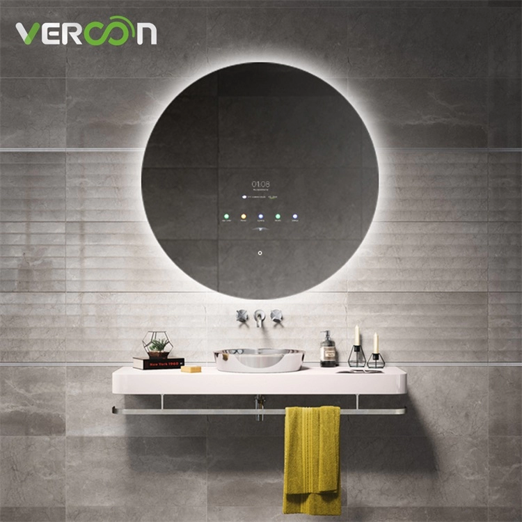 Современный стиль отображения времени с подсветкой круглое зеркало в ванной комнате