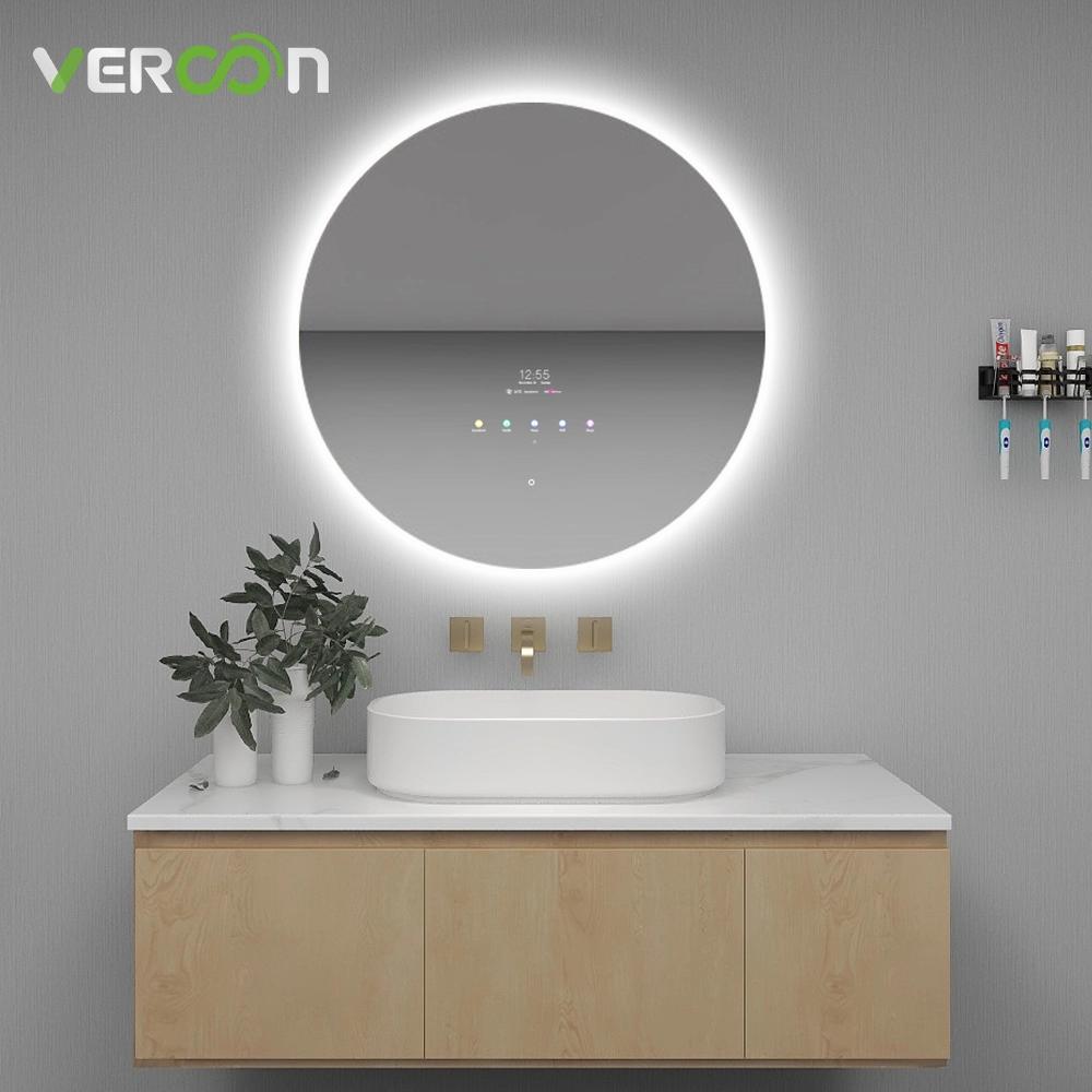 Умное зеркало для ванной со светодиодной подсветкой, круглое, с подсветкой и Bluetooth