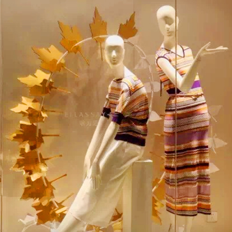 женский дизайн витрины розничной торговли акриловые листья популярный визуальный реквизит