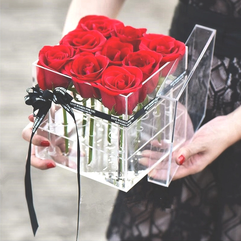 Акриловая коробка квадратный цветок розы вечная коробка для сбора цветов прозрачная хрустальная коробка