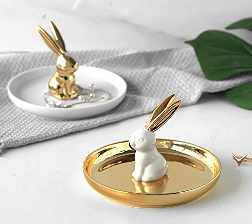 Керамический держатель для посуды с золотым кроликом для ювелирных изделий, сережек, ожерелий, поднос