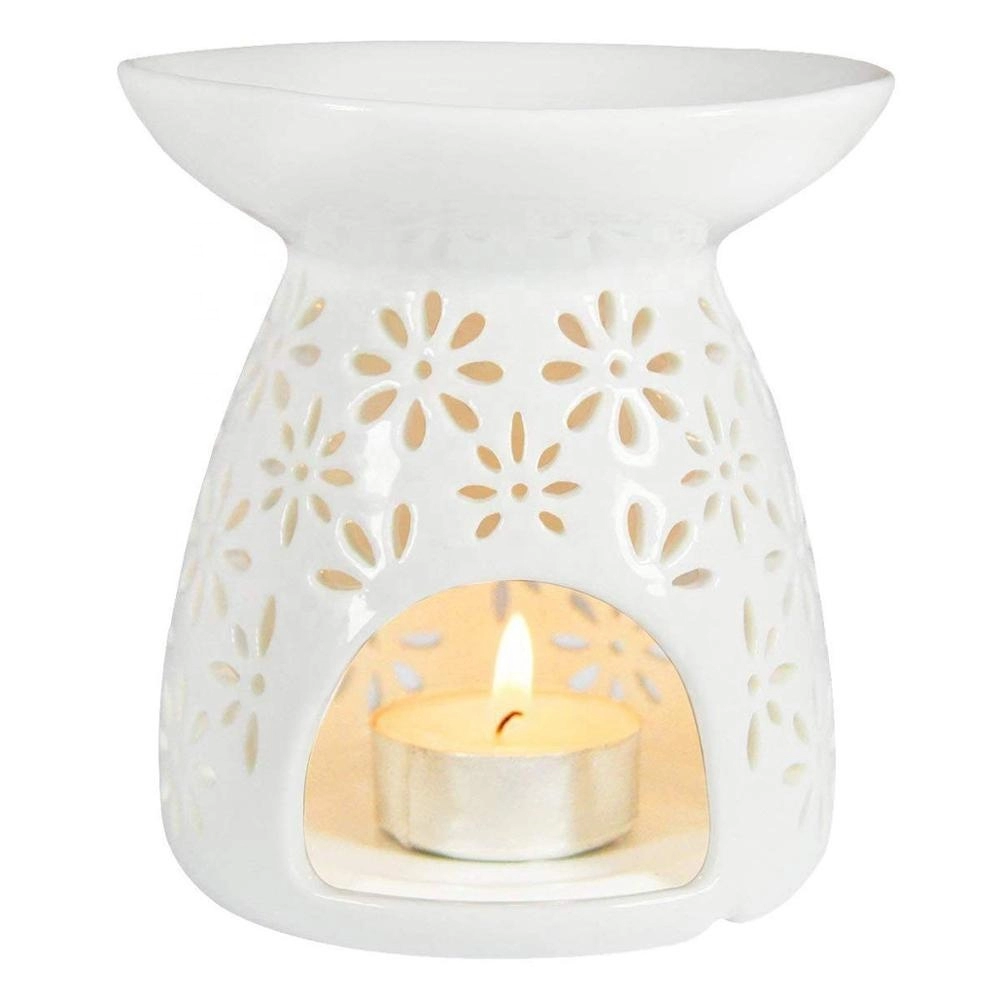 Молочно-белые керамические полые цветочные ароматные свечи в форме вазы, масляный диффузор, горелка