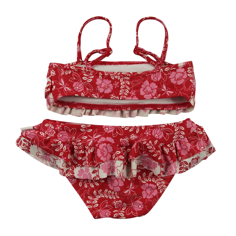 Красные тропические цветы с оборками Детские комплекты бикини для девочек