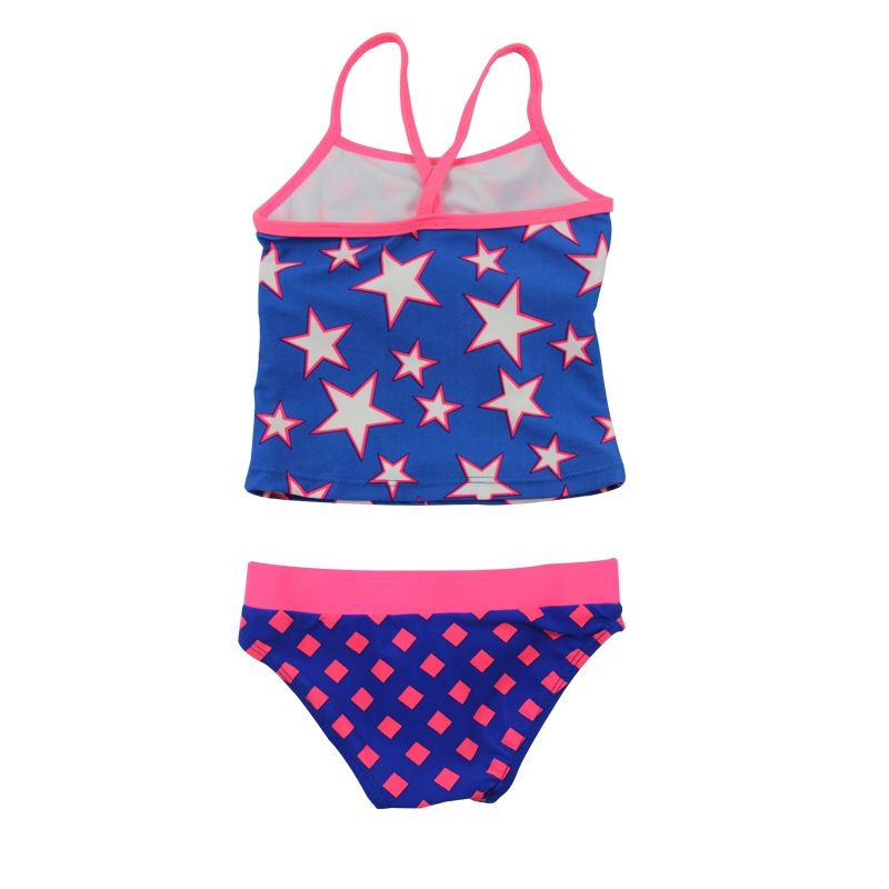 Stars Blue & Pink Girls Tankini Set Ruffles Beach Swimwear