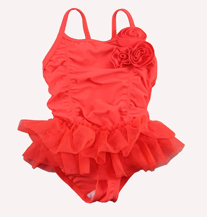 Ярко-красный цельный купальник с юбкой для новорожденных девочек