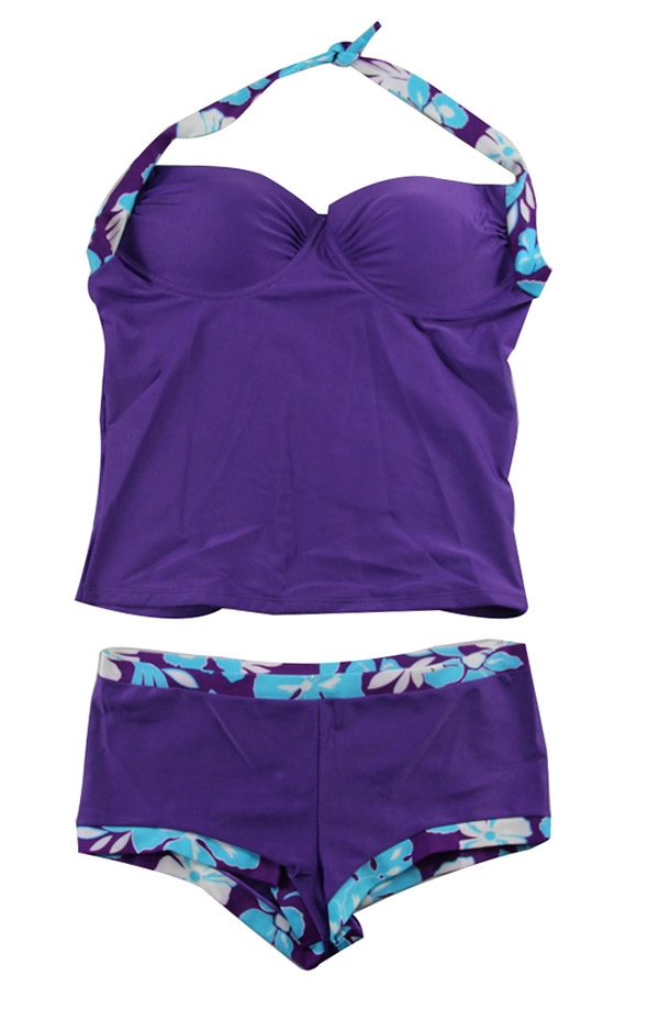 Фиолетовые купальники танкини с лямкой на шее женские