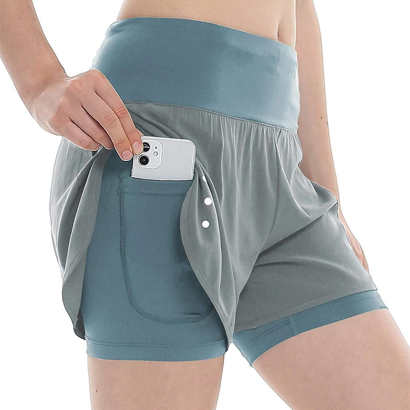 Женские шорты для бега 2 в 1 Спортивные шорты для йоги с карманами для телефона