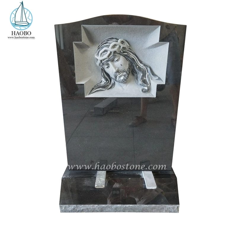 Мемориальный надгробный камень с гравировкой Плачущий Иисус из черного гранита