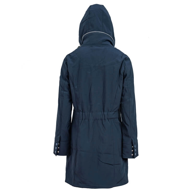 Женские темно-синие длинные пальто из мягкой кожи с капюшоном