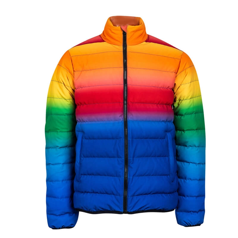 Мужская многоцветная радужная пуховая стеганая зимняя куртка