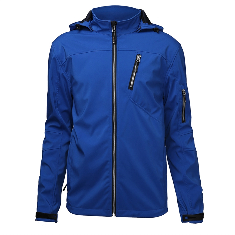 Мужская водонепроницаемая куртка Softshell с капюшоном темно-синего цвета с несколькими карманами