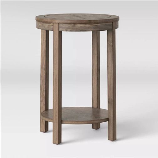 Круглый приставной столик с коричневым деревянным узором