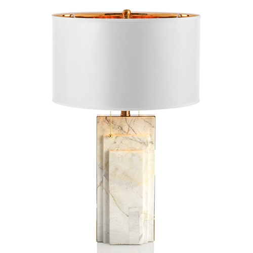 Современная настольная лампа из белого мрамора с абажуром из барабанного льна в твердом переплете