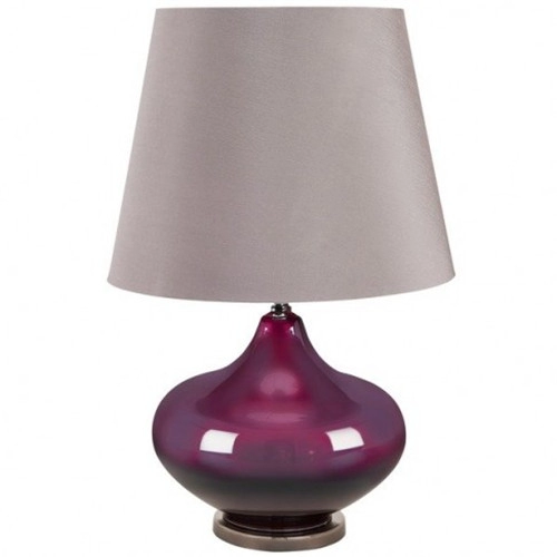 Прикроватная настольная лампа из фиолетового стекла с тканевым абажуром