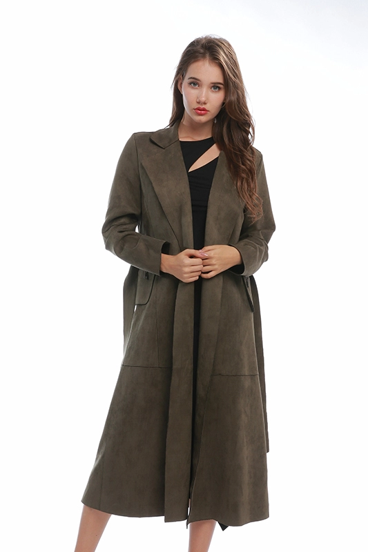 Коричневое длинное пальто с лацканами и поясом, зимняя верхняя одежда для женщин