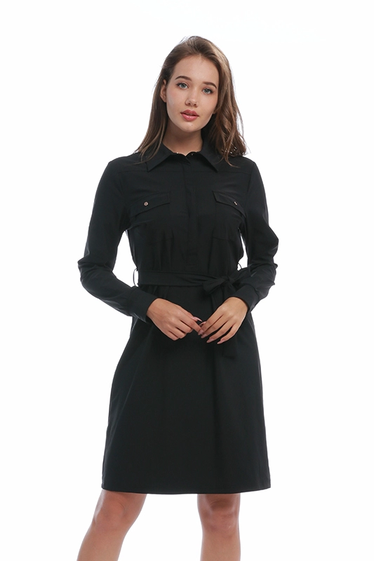 Производитель женской одежды Однотонное женское платье-рубашка длиной до колен из полиамида и эластана