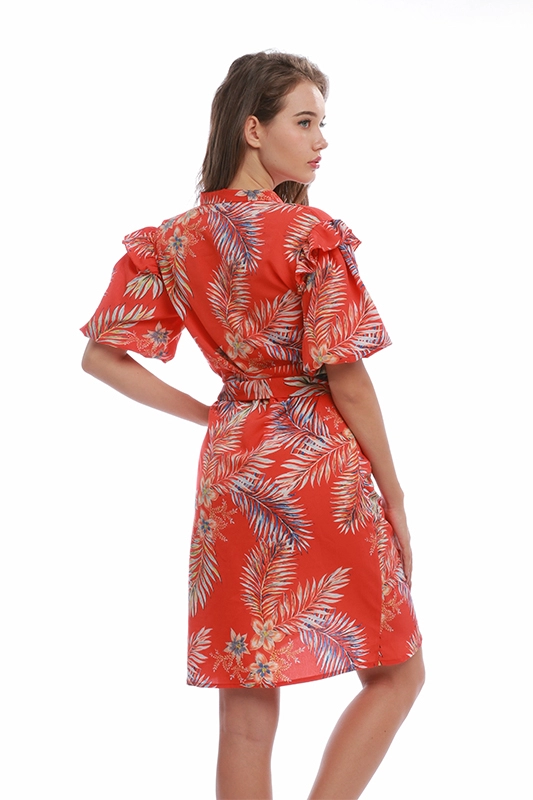 повседневная шифоновая женская элегантная одежда с коротким рукавом и бантом, воротник-стойка с цветочным принтом, платья