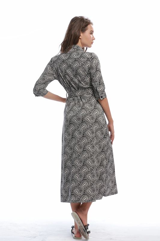 Элегантные женские повседневные платья с короткими рукавами из полиамида и спандекса до середины икры со свободным принтом