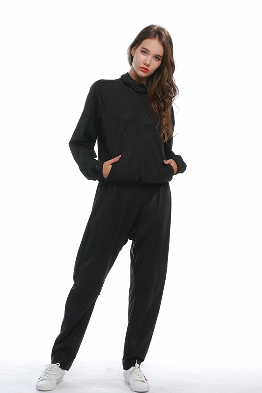 Повседневная стильная черная цветочная печать с принтом для женщин, толстовка и спортивные штаны, комплект для бега