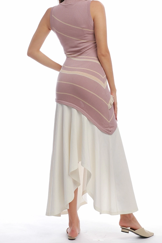 Сексуальное асимметричное плиссированное женское платье без рукавов в стиле пэчворк