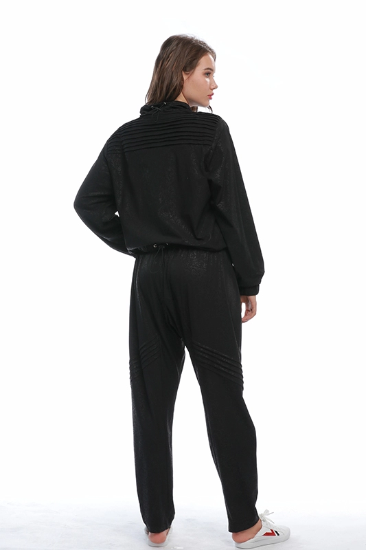 Повседневная стильная черная цветочная печать с принтом для женщин, толстовка и спортивные штаны, комплект для бега