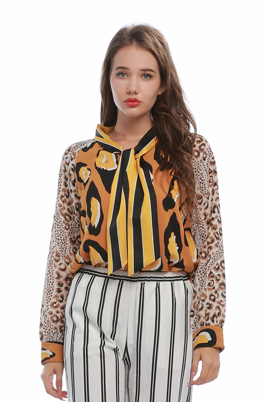 Китай заводская цена чешский леопардовый принт рукав блузка женская рубашка