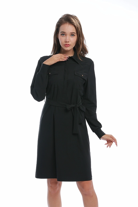 Производитель женской одежды Однотонное женское платье-рубашка длиной до колен из полиамида и эластана