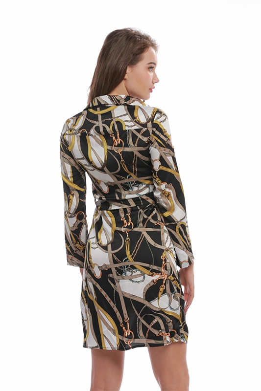 Женское повседневное элегантное цветочное атласное платье-туника с длинным рукавом и поясом