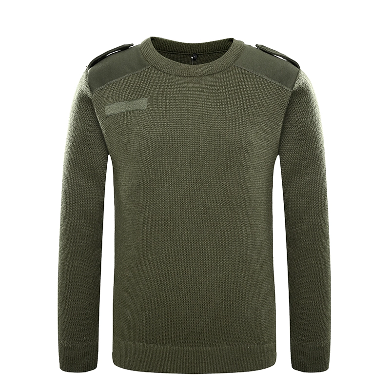 Шерстяной свитер в стиле милитари с круглым вырезом, зеленый пуловер, мужской свитер