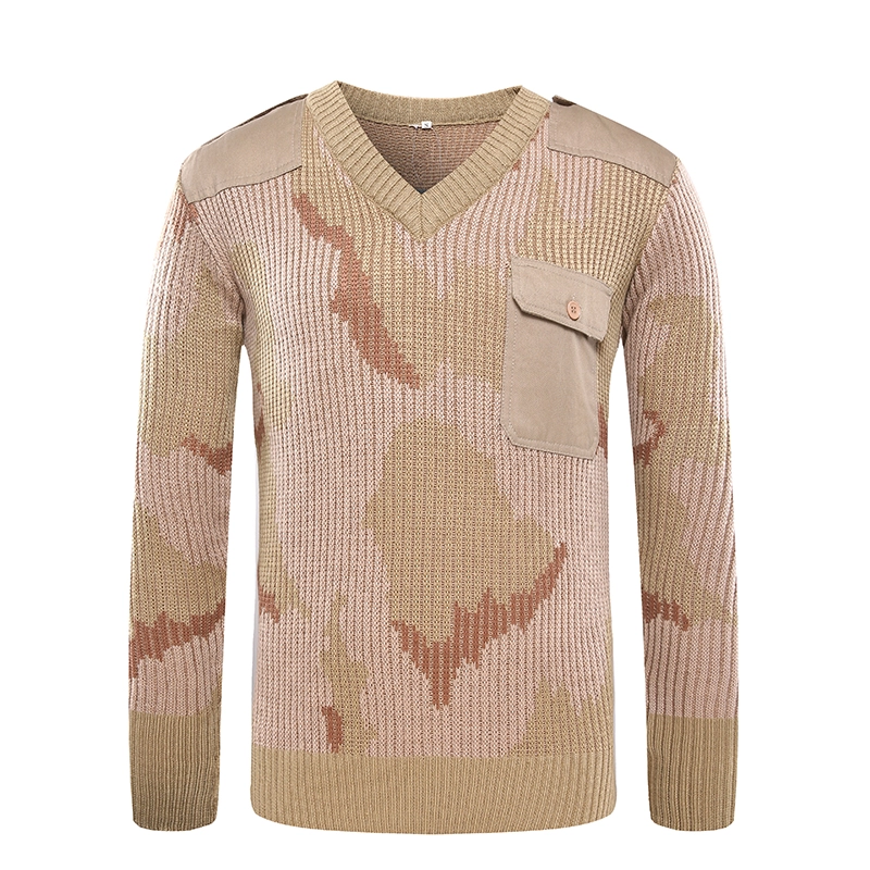 Военный шерстяной коммандос с v-образным вырезом, камуфляжный пуловер, мужской свитер