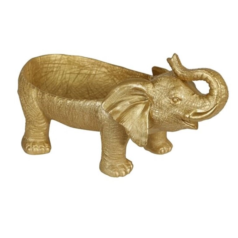 Декоративная чаша из смолы с телом трубящего слона, золото