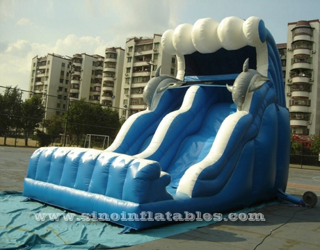 18-дюймовая надувная горка с голубыми волнистыми детскими дельфинами для открытой игровой площадки