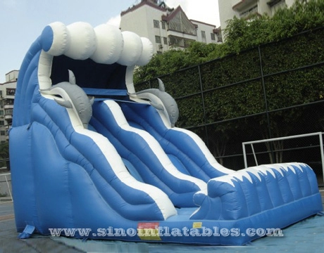 18-дюймовая надувная горка с голубыми волнистыми детскими дельфинами для открытой игровой площадки