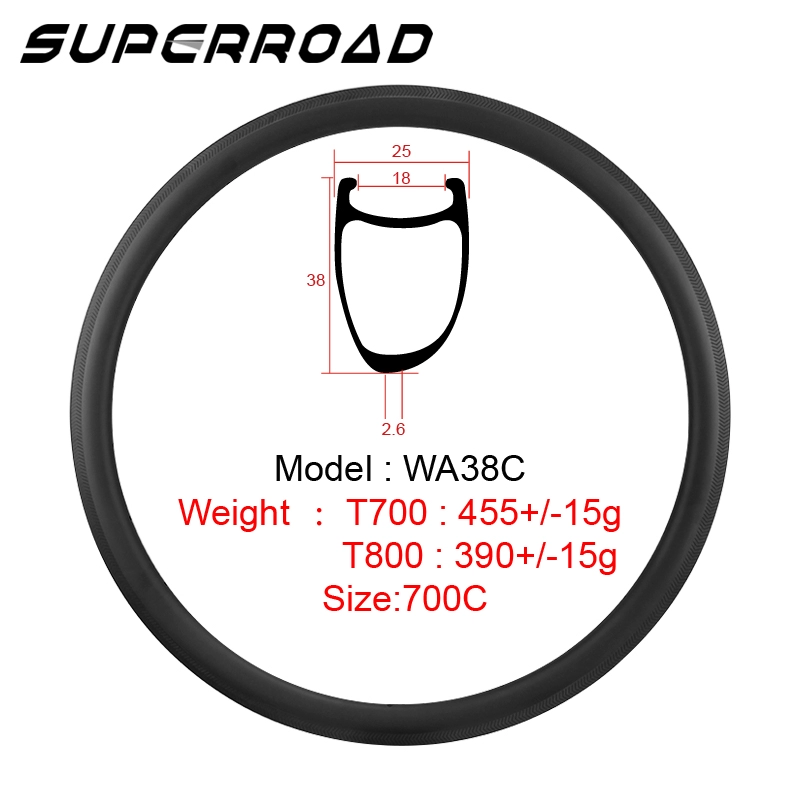 Асимметричные дорожные диски Superroad 700C, 38 мм, клинчер из карбона